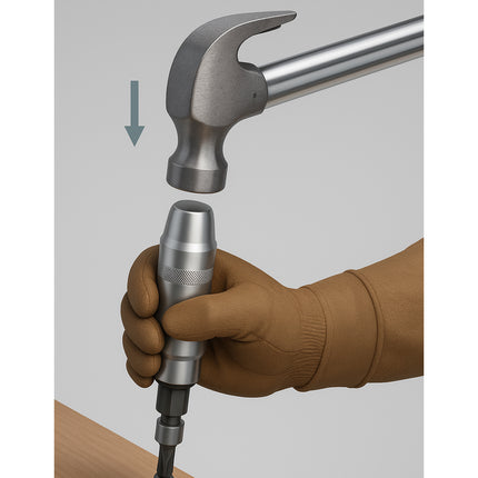 image of hand using hammer and impact driver with screw extractor bit