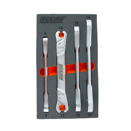 top view of 4 lockjaw wrenches in foam