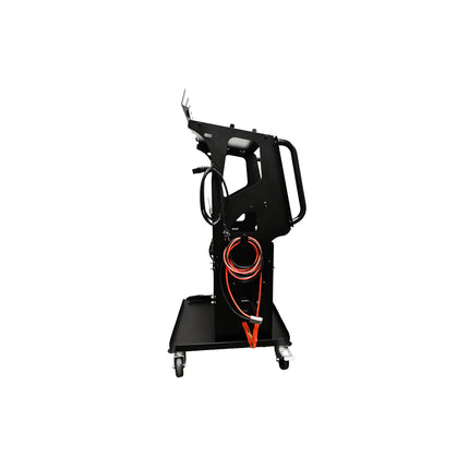 side view of battery support trolley, showing cables stored on hooks